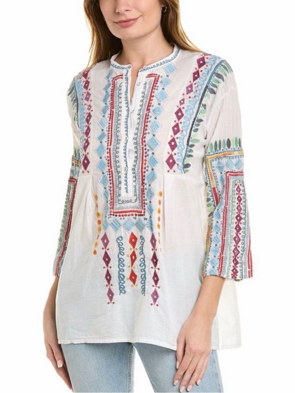 Johnny Was BIYA Embroidered BoHo Blouse Top Southwestern Mexican Shirt S Coastal